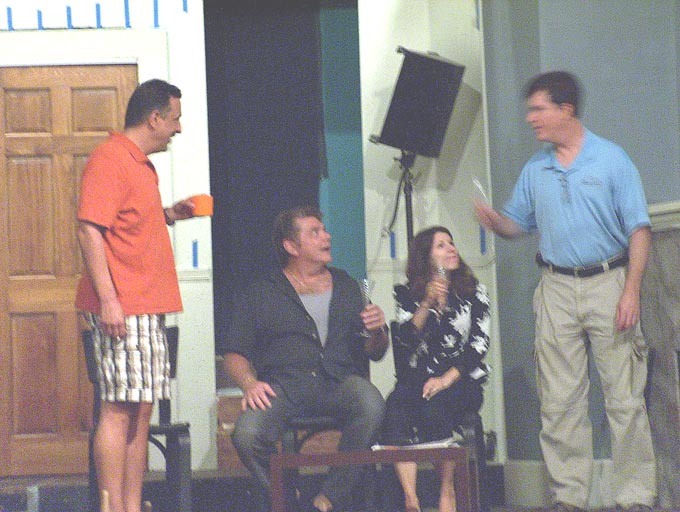 [l-r]Ken Webb as Hector, Lou Savarese as Abe Dreyfus, Ana Soulios as Alice Sloan, Tim McGovern as Jerry Sloan