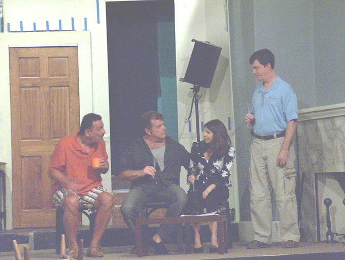 [l-r]Ken Webb as Hector, Lou Savarese as Abe Dreyfus, Ana Soulios as Alice Sloan, Tim McGovern as Jerry Sloan