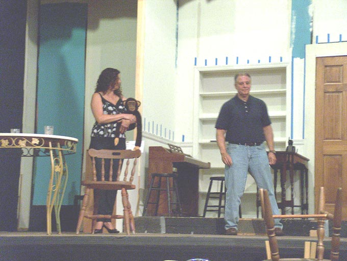 [l-r] Debbie Badal as Mildred Sloan, Russ Ortiz as Wasserman